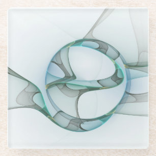 Dessous-de-verre En Verre Art Abstrait moderne Fractal Bleu Turquoise Gris