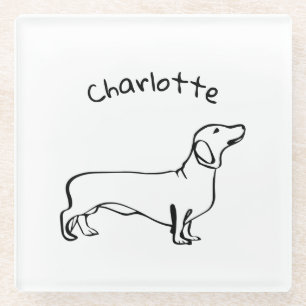 Dessous-de-verre En Verre Art Dachshund Minimaliste - Votre texte, votre sty