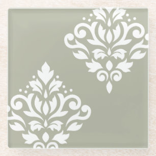 Dessous-de-verre En Verre Art de Damas en rouleau I Blanc sur Vert