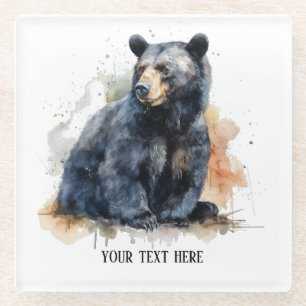 Dessous-de-verre En Verre Art de la forêt à l'aquarelle Ours noir, personnal