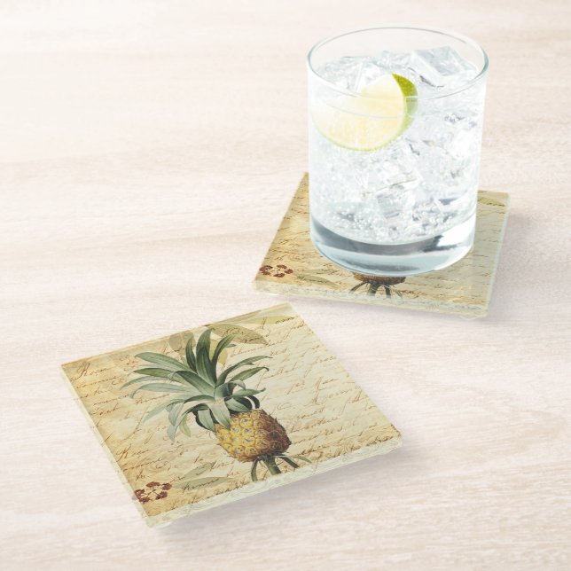Dessous-de-verre En Verre Art de l'ananas tropical rustique (Incliné)