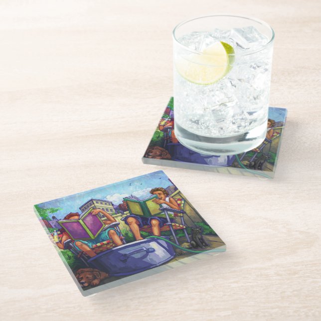Dessous-de-verre En Verre Art de lecture en été (Incliné)