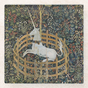 Dessous-de-verre En Verre Art de licorne médiévale vintage en captivité