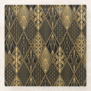 Dessous-de-verre En Verre Art Déco Black Gold Elegance
