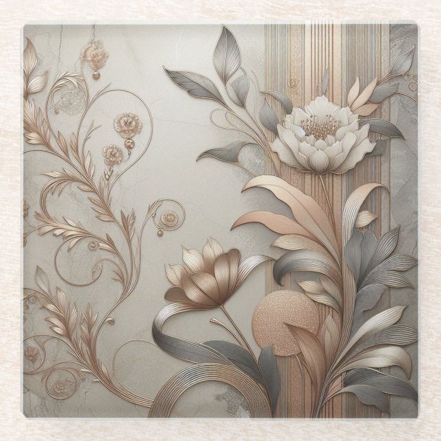 Dessous-de-verre En Verre Art Déco : Botaniques élégantes et luxe géométriqu (Devant)