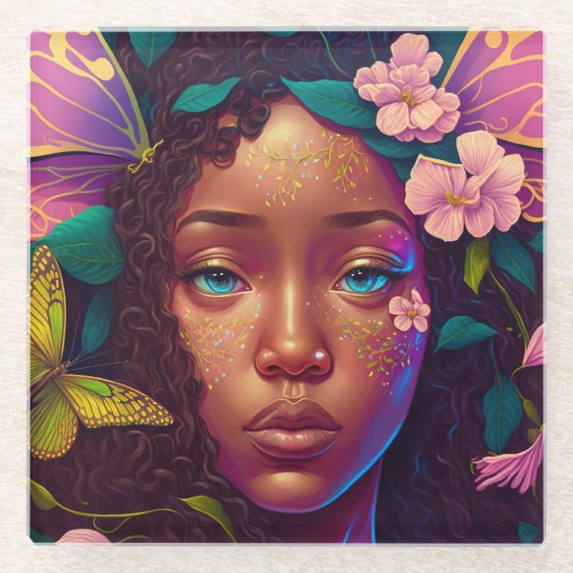 Dessous-de-verre En Verre Art d'Imaginaire Fée Noire Africain (Devant)