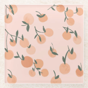 Dessous-de-verre En Verre Art doodle : motif vintage orange cerise