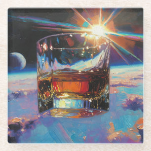 Dessous-de-verre En Verre Art du Whisky : Dans l'espace (Peinture n° 9)