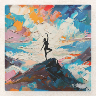 Dessous-de-verre En Verre Art du Yoga : Beauté Équilibrée (Peinture à l'Huil
