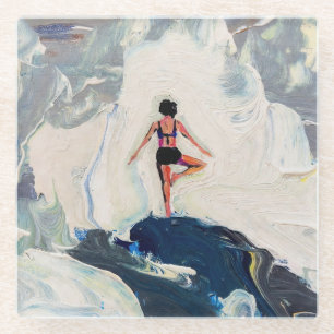 Dessous-de-verre En Verre Art du Yoga : Beauté Équilibrée (Peinture à l'Huil