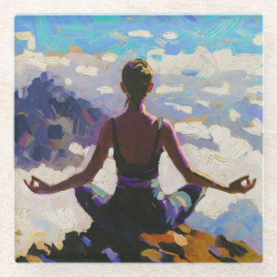 Dessous-de-verre En Verre Art du Yoga : Beauté Équilibrée (Peinture à l'Huil