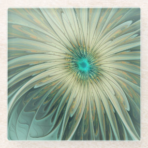 Dessous-de-verre En Verre Art floral fractal fantaisiste vert sauge abstrait