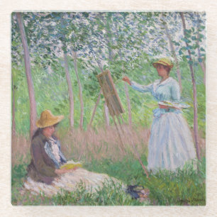 Dessous-de-verre En Verre Art forestier vintage de Monet avec lumière tachet