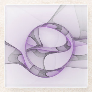 Dessous-de-verre En Verre Art fractal abstrait moderne lavande gris