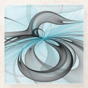 Dessous-de-verre En Verre Art fractal moderne gris anthracite abstrait bleu