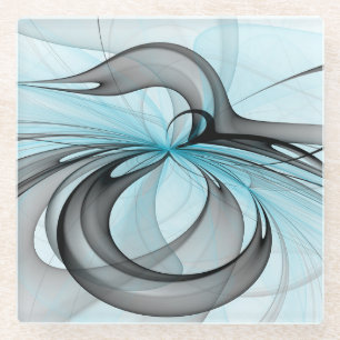 Dessous-de-verre En Verre Art fractal moderne gris anthracite abstrait bleu