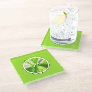 Dessous-de-verre En Verre Art fractal vert citron moderne
