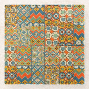 Dessous-de-verre En Verre Art Géométrique Coloré Antique Égyptien Graphique