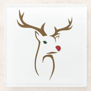 Dessous-de-verre En Verre Art minimaliste moderne de la ligne de cerfs Noël