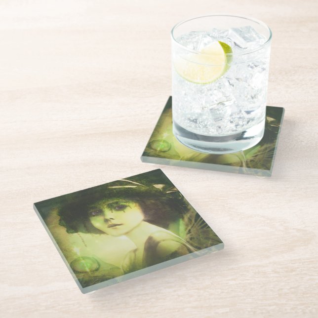 Dessous-de-verre En Verre Art mystique de l'Imaginaire de la fée de l'arbre  (Incliné)