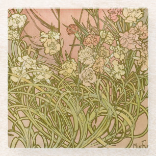 Dessous-de-verre En Verre Art Nouveau Alphonse Mucha Fleurs de carnation flo