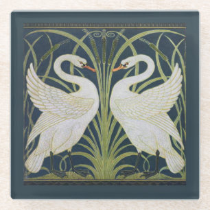 Dessous-de-verre En Verre Art Nouveau Swan Deux Swans