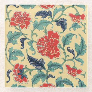 Dessous-de-verre En Verre Art Nouveau vintage chinoisérie florale rouge chin