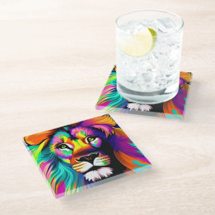 Dessous-de-verre En Verre Art numérique de lion coloré
