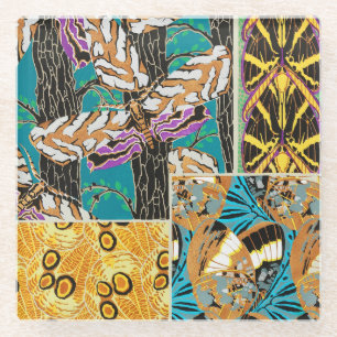 Dessous-de-verre En Verre Art papillon sarcelle et violet maximaliste vibran