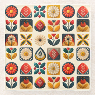 Dessous-de-verre En Verre Art populaire rétro Mosaic Floral Design