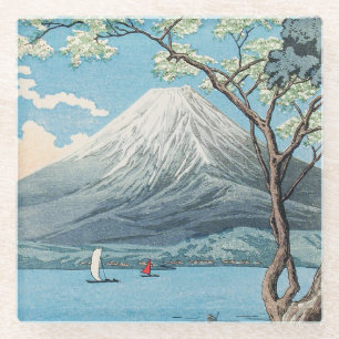Dessous-de-verre En Verre Art vintage japonais du mont Fuji et du lac Yamana