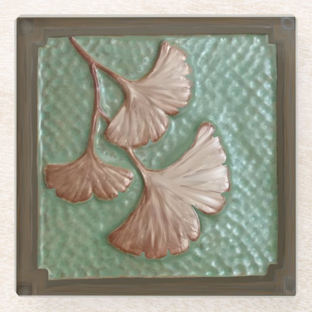 Dessous-de-verre En Verre Artiste Gingko Leaf (Devant)