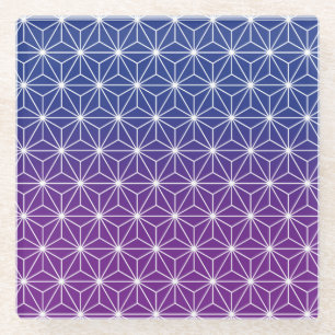 Dessous-de-verre En Verre Asanoha japonais traditionnel Imprimé bleu & viol