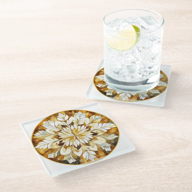 DESSOUS-DE-VERRE EN VERRE ASPECT VITRAIL FÊTE DE NOËL OR  (Incliné)