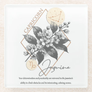 Dessous-de-verre En Verre Astrologie/Capricorne Symbole Zodiaque Fleur Jasmi