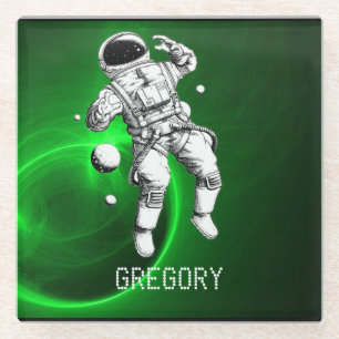 Dessous-de-verre En Verre Astronaut Galaxie Verte Personnalisé