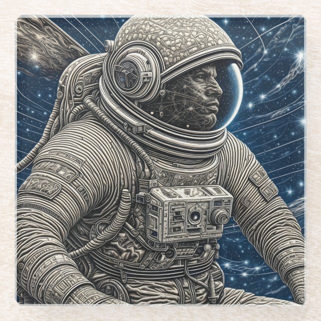Dessous-de-verre En Verre Astronaute d'art d'IA dans l'espace (Devant)