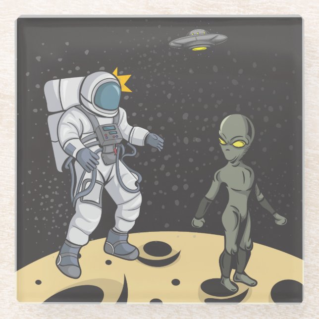 Dessous-de-verre En Verre Astronaute et alien (Devant)