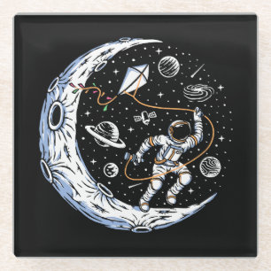 Dessous-de-verre En Verre Astronaute faisant voler un cerf-volant sur la Lun