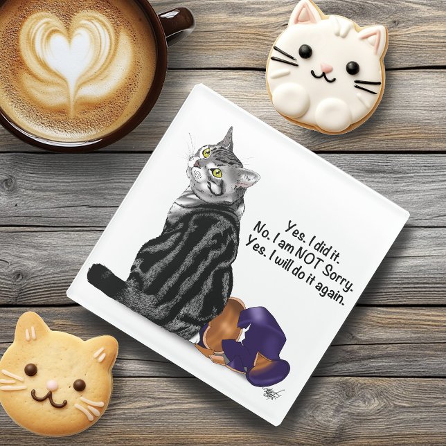 Dessous-de-verre En Verre Aucun Remorque Tabby Chat Drôle (Créateur téléchargé)