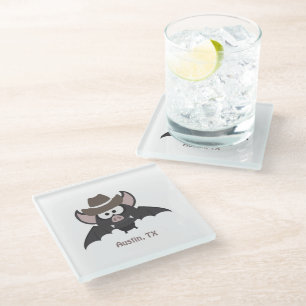 Dessous-de-verre En Verre Austin Texas Cute Cartoon Cowboy Bat