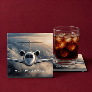 Dessous-de-verre En Verre Avion à réaction privé exécutif