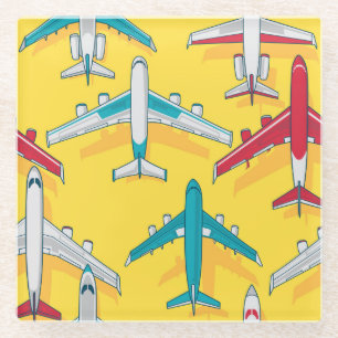 Dessous-de-verre En Verre Avions colorés Ciel : Aéronefs Vintages