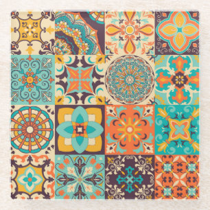Dessous-de-verre En Verre Azulejos coloré Jeu de carreaux traditionnels