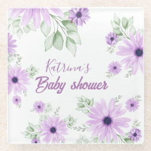 Dessous-de-verre En Verre Baby shower personnalisé de fleurs d'aquarelle vio