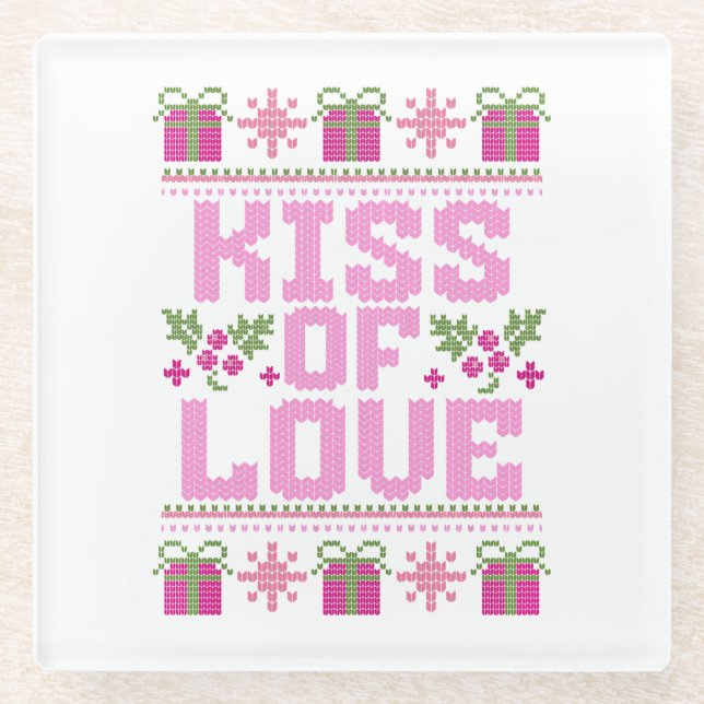 Dessous-de-verre En Verre Baiser d'amour pour Noël (Devant)