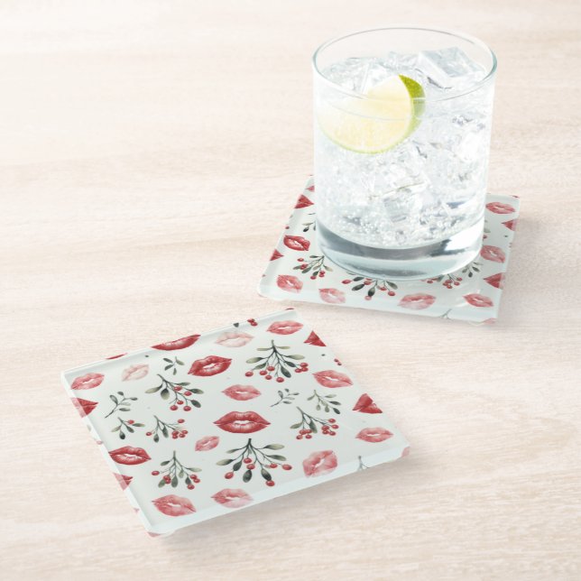 Dessous-de-verre En Verre Baisers sous le gui (Incliné)