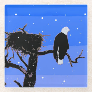 Dessous-de-verre En Verre Bald Eagle en hiver - Art original de la faune