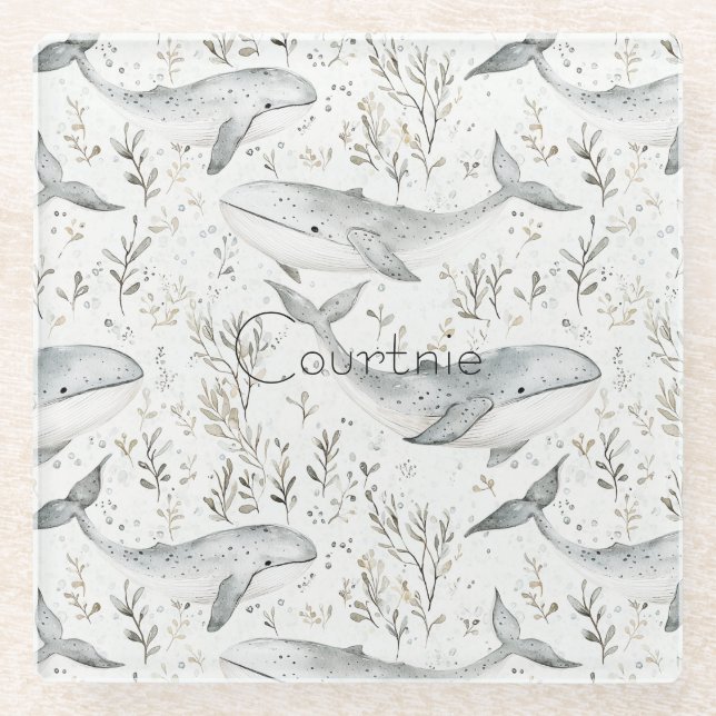 Dessous-de-verre En Verre Baleines gris océanique (Devant)