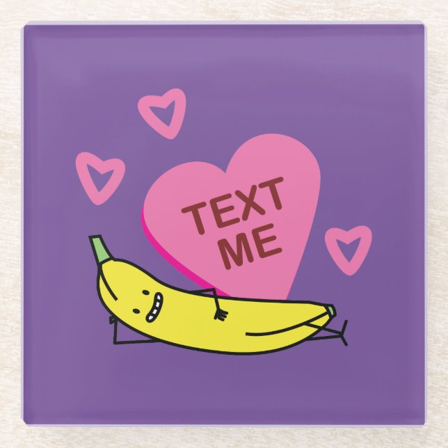 Dessous-de-verre En Verre Banana Text Me Valentine souriante en train de sou (Devant)
